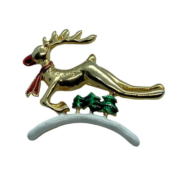 Gold Tone Rudolph Flying Reindeer Pin - Picture 2 of 6